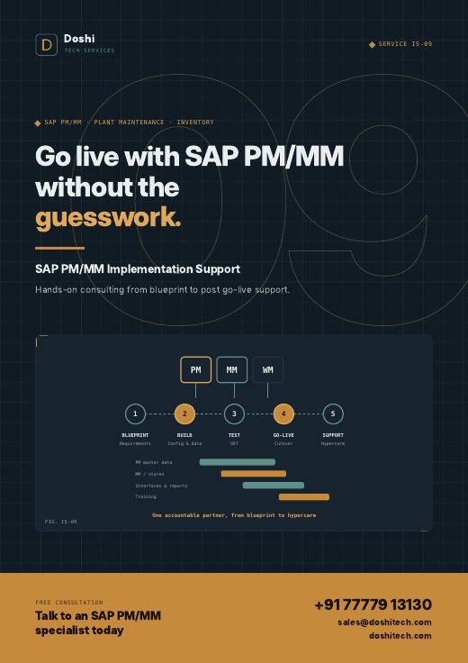 Cover of the SAP PM/MM Implementation Support brochure