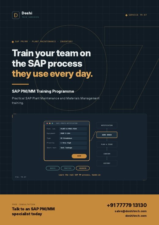 Cover of the SAP PM/MM Training Programme brochure